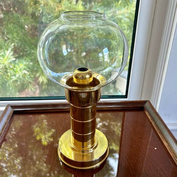 Vintage MCM FOHL Spring Fed Brass Candle Holder With Glass Shade - W. Germany - Picture 4 of 14